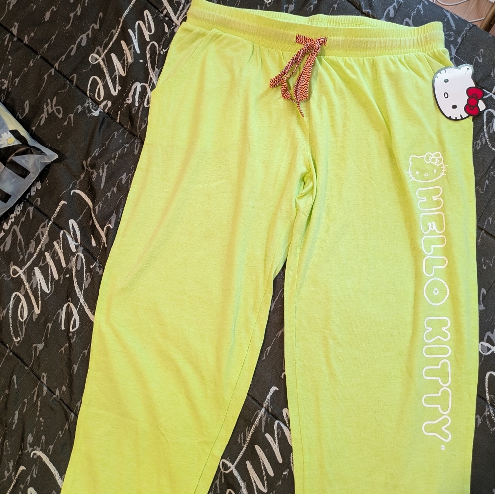 💚 Hello Kitty Light Bright Green Lounge Cotton Blend Sleepwear Pants M